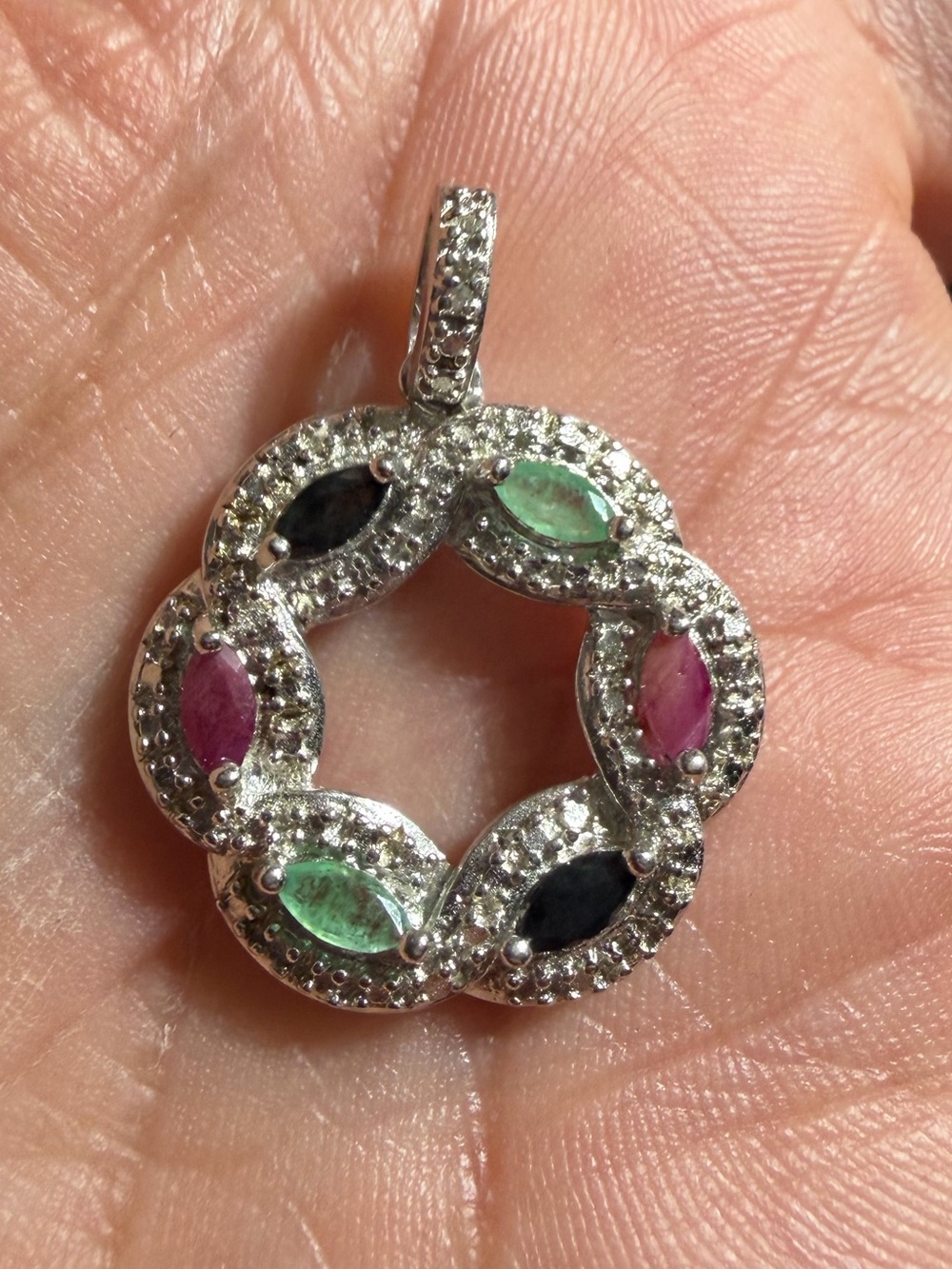 925 Sterling Silver Multi-Gemstone Silver Circle Pendant